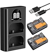 K&amp;F CONCEPT 2400mAh LP-E6P 2-Pack Battery and Dual Slot USB Charger Compatible with Canon EOS R8,...