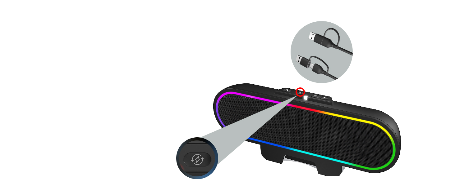 USB-C to USB-A adapter, power switch button to USB-C/A increases sound quality