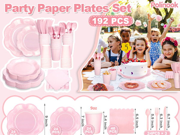 pink plates and napkins party supplies,light pink plates,pink disposable plates