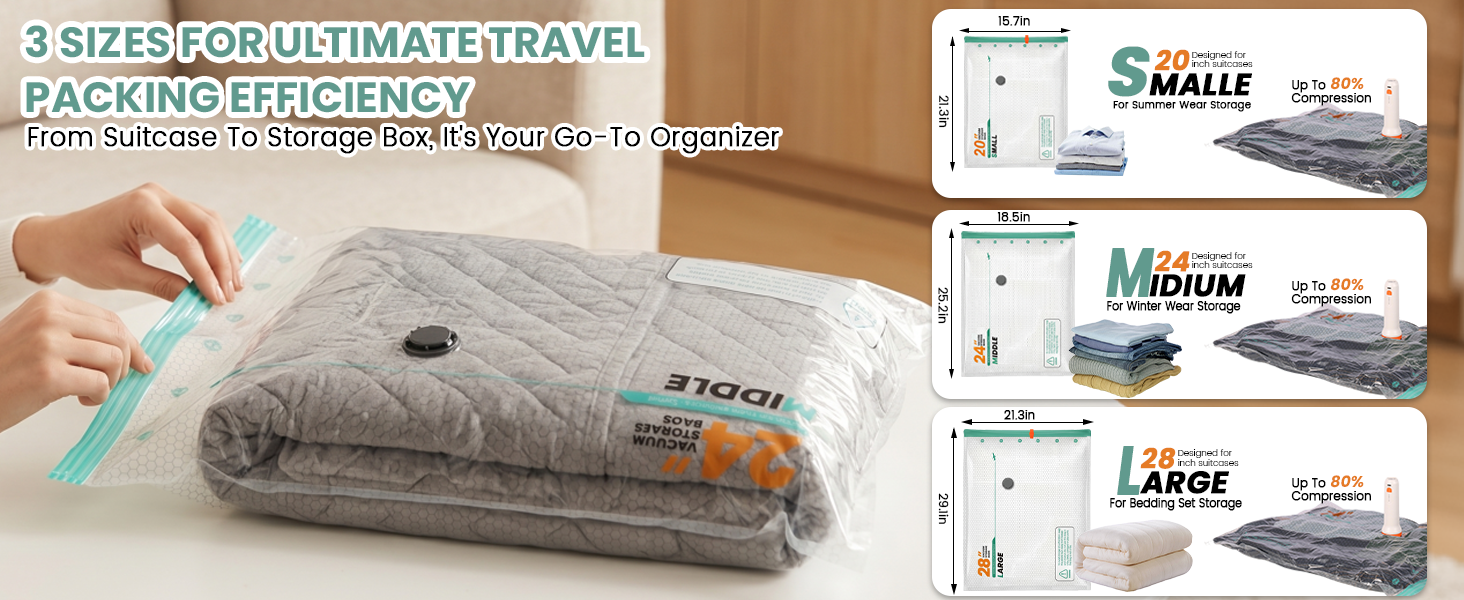 Vacuum Seal Bags for Travel with Rechargeable Cordless Pump, Compression Packing Cubes