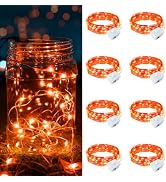 chzk 8 Pack Orange Fairy Lights Battery Operated, 7ft 20 LED Mini String Twinkle Lights for Mason...