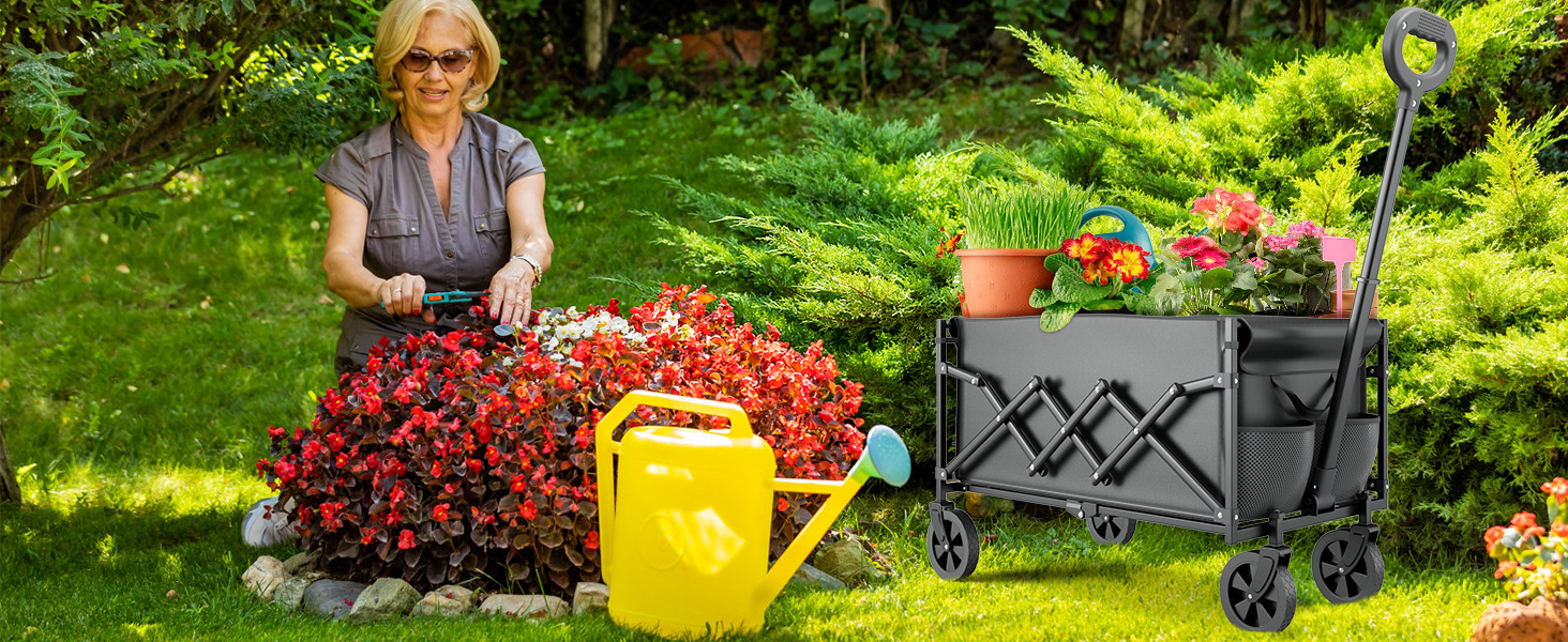 Collapsible Folding Beach Wagon, Folding Wagon with Upgrade Wheels