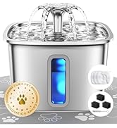 Veken Innovation Award Winner Stainless Steel Cat Water Fountain, 108oz/3.2L Automatic Pet Founta...