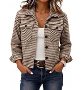 Zeagoo Flannels for Women Cropped Shacket Jacket Fashion Plaid Fall Coat | Button down crop jacke...