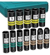 KIRXST 12-Piece 3/8-Inch Drive SAE Impact Deep Socket Set, 5/16 to 1 inch, CR-V, 6 Point, Heavy-D...