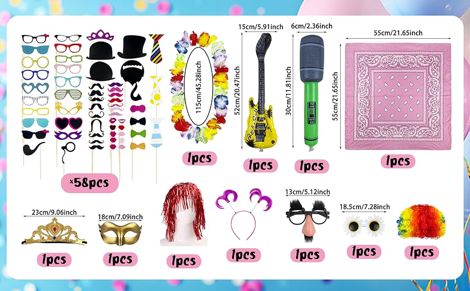 69PCS Colorful Photo Booth Props Set