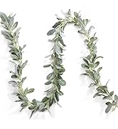 DuHouse 6Ft Artificial Flocked Lambs Ear Garland Faux Silk Leaves Plastic Vines for Wedding Bedro...