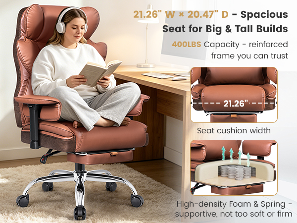 BESTFAIR Big and Tall Office Chair - High Back Executive Chair with Footrest &amp; Lumbar Support
