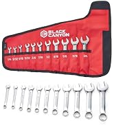 BLACK CANYON Stubby Combination Wrenches Set 11-Piece with Storage Pouch, 12 Point Box End SAE Cr...