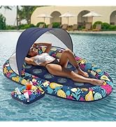 Sunikko X 3-in-1 Pool Floats with Canopy Cup Holder, Tanning Pool Large 73" x 48" Float Adult Hea...