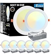 ORALUCE 6 Pack LED Recessed Lighting 6 Inch with Junction Box Ultra-Thin, Dimmable 5CCT 2700K/300...