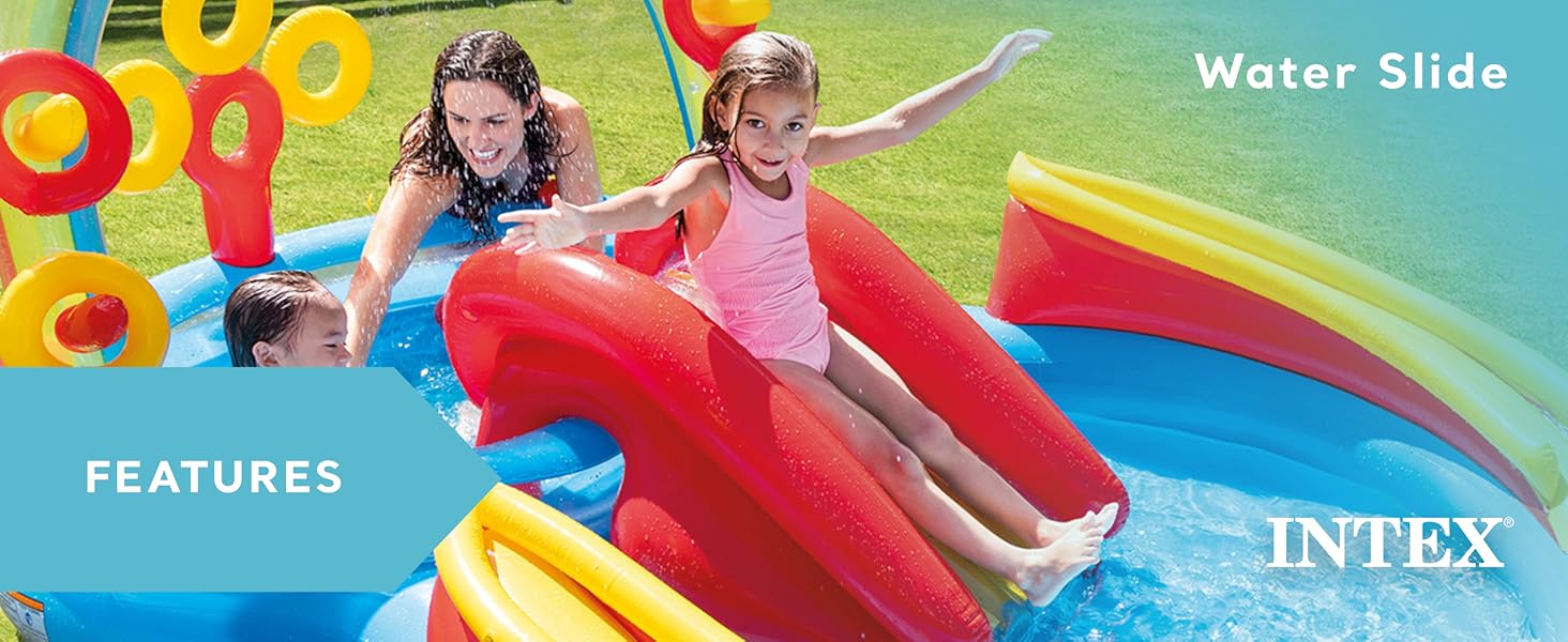 Intex 9.75 x 6.3 Foot Rainbow Slide Inflatable Pool and Water Slide Ring Center