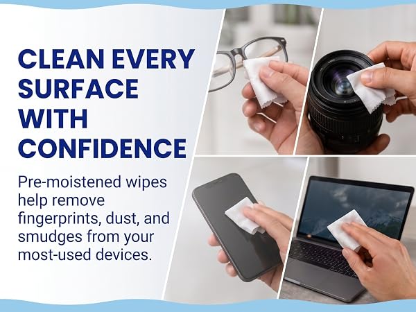 Lens and Screen Cleaning Wipes for Eyeglasses, Touch Screens, Cameras, Anti-Fog,