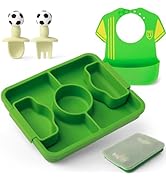PHEENOWL Baby Feeding Set - 100% Silicone, Soccer Theme Divided Design Suction Plate with Lid, Ba...