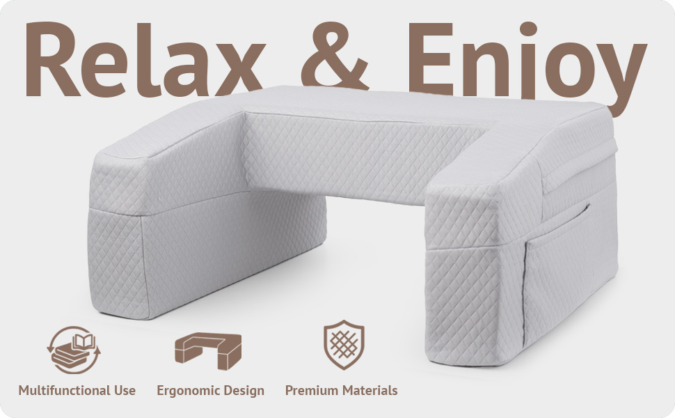 Extra large reading pillow with arms for adults, perfect for sitting in bed with books, laptop