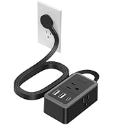 NTONPOWER Flat Plug Extension Cord, 5ft Flat Extension Cord with 3 Outlets 3 USB (1 USB C) Black ...