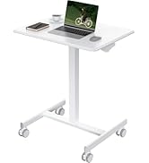 OLIXIS Small Standing Desk with Locking Wheels, Mobile Portable Rolling Laptop PC Table, Adjustab...