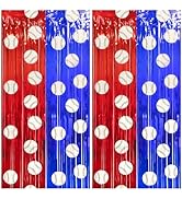 Baseball Party Decorations, Thickened Tinsel Backdrop 3.3 x 6.6 FT, Red Blue White Sports Themed ...