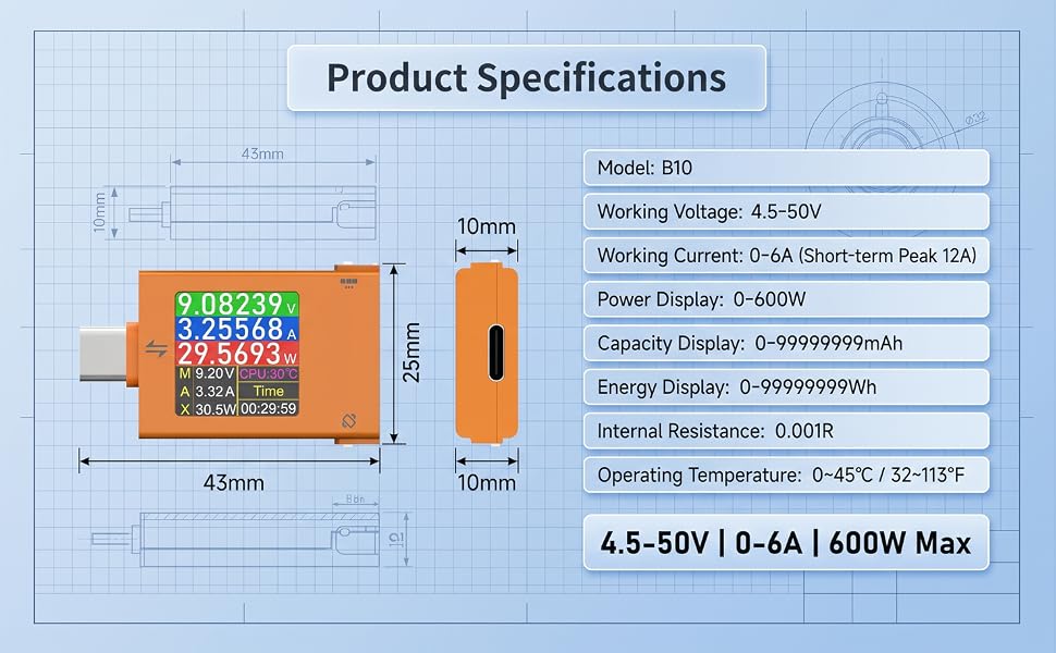 Eversame B10 USB tester Product specifications