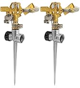 Hourleey 2 Pack Brass Impact Lawn Sprinklers for Yard, Heavy Duty Water Sprinkler Head with Zinc ...