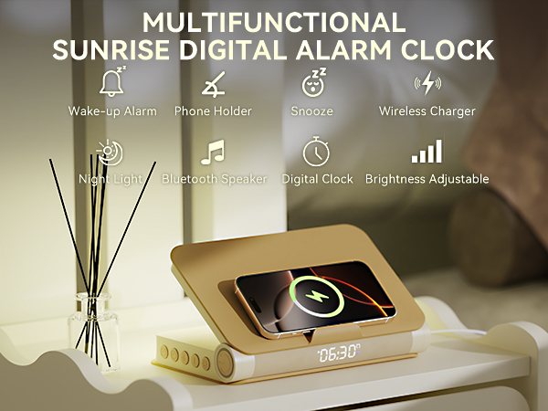 alarm clock for bedroom bluetooth speaker wireless charging
