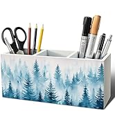 ELMCH Blue Christmas Decor Pen Pencil Holder, Christmas Office Gifts Wood Desk Organizer and Acce...