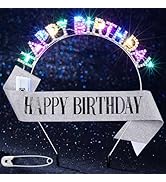 Uranian Light Up Birthday Headbands and Sash Led Rhinestone Crowns Birthday Hairbands Party Favor...