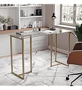 Martha Stewart Eli Home Office Desk with Glass Top and Steel Frame, Polished Brass