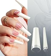 600PCS Half Cover Coffin Nail Tips - Acrylic Nail Tips, krofaue 12 Size Natural Half Cover Nail T...