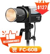 NANLITE FC-60B 70W Compact Bi-Color Light, Adjustable 2700K-6500K Studio LED with High CRI, Quiet...