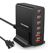 TOPADRE USB C Charger Block 80W, 6 Port Fast Charging Station Powered USB C Hub PD Charger for iP...