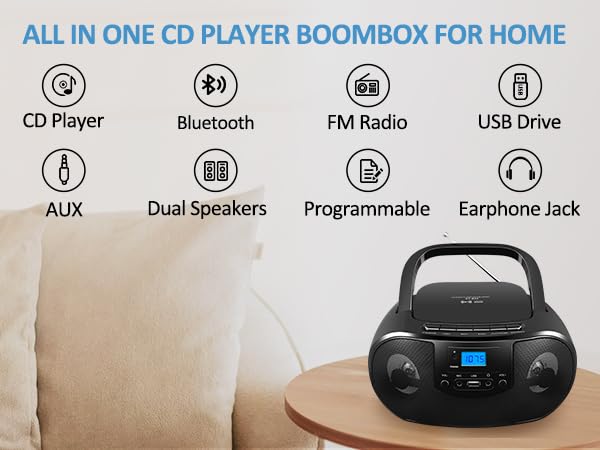 Gelielim CD Player Boombox Radio am fm portable for home