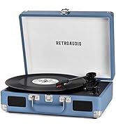 Vinyl Record Player Bluetooth Vintage Portable Suitcase Turntable with Built-in Speakers 3-Speed ...