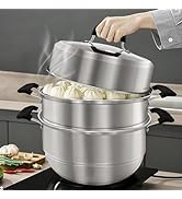 MANO Steamer Pot for Cooking 12.6 inch Steam Pots with Lid 2-tier Stainless Steel Steaming Pot Mu...