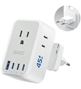 1 Pack 45W European Plug Adapter, US to Europe Universal Travel Adapter with 5 Outlets, 3 USB-C &amp;...