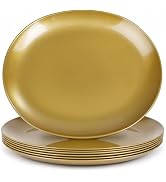 WDF 6PCS Gold Plastic Trays - 10"x12" Gold Plastic Platters - Heavy Duty Oval Disposable Serving ...