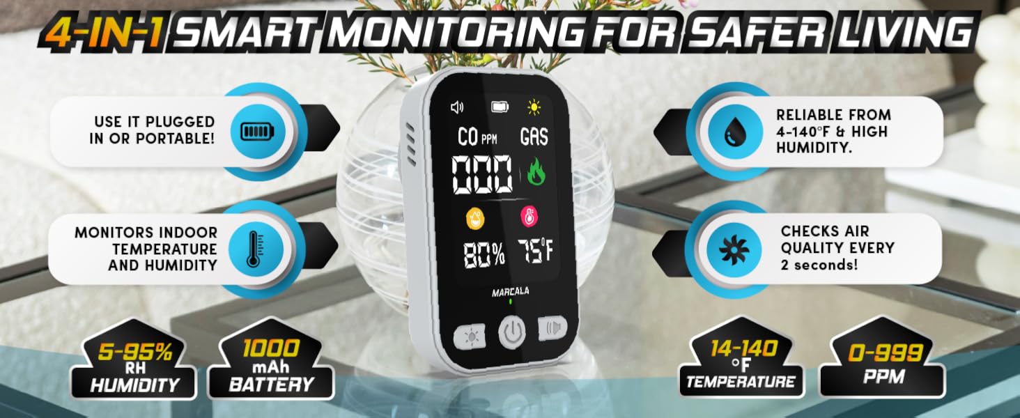 portable carbon monoxide and gas detector