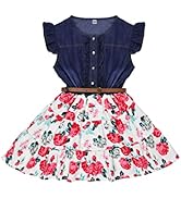 YJ.GWL Flower Girl Dress, Denim Floral Dress, Princess Dresses for Girls, White Girls Spring Summ...