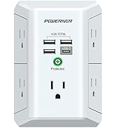 USB Wall Charger, POWERIVER Multi Outlet Extender Surge Protector with 4 USB Ports (1 USB C, 4.2A...