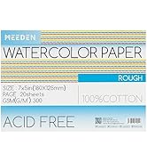 MEEDEN Watercolor Paper Block, 100% Cotton Watercolor Paper Pad of 20 Sheets, 140lb/300gsm, Acid-...
