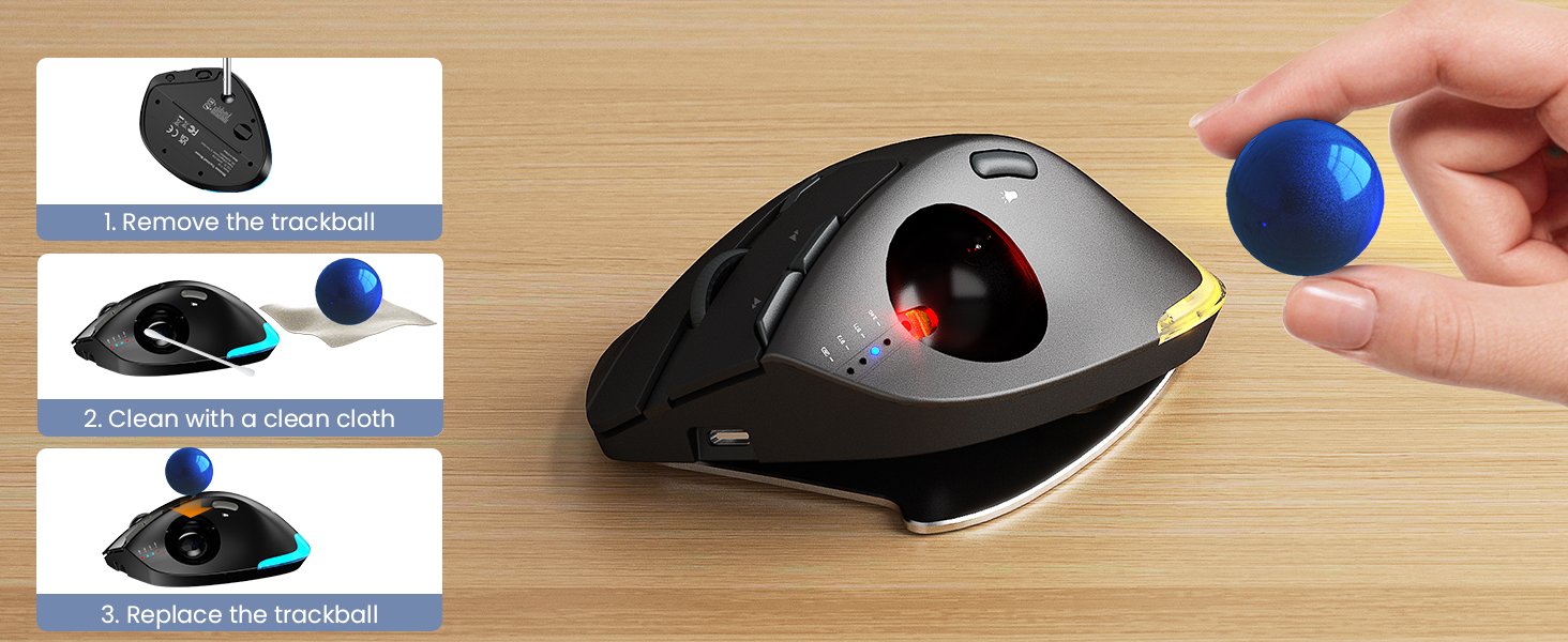 Wireless Trackball Mouse, Ergonomic Bluetooth Rechargeable Computer Mouse-Blue Ball