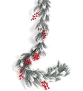 Evergreen Pine Needle Vine Red Berry Christmas Fireplace Decor Winter Berry Garland Pinecones for...