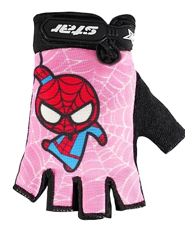 Girls Fingerless Bike Gloves Spider Superhero Sport Gloves for Children Pink
