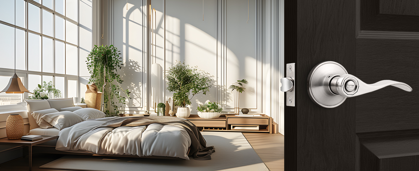 satin nickel privacy door lever for bedroom