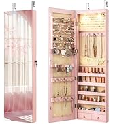 Giantex Wall Door Mounted Jewelry Armoire Cabinet with 47.5" Full Length Mirror, 2 LEDs Lockable ...