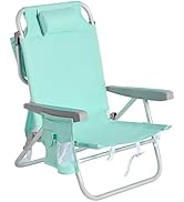 SUNNYFEEL Low Beach Chairs for Adults 5 Position Lay Flat, Portable Folding Backpack Beach Chair ...