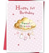 FANCYLUCKY Happy 1st Birthday Card Girl, Lovely Bday Gifts for 1 1 Year Old Girl Her, First Birth...