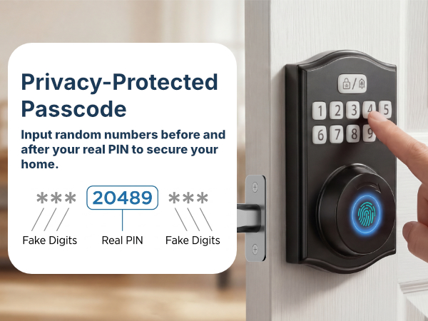 Privacy protected passcode with anti-peeping random digits on keypad