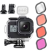 GEPULY Waterproof Case for GoPro Hero 8 Black with 4-Pack Dive Filter, 60M Underwater Diving Hous...