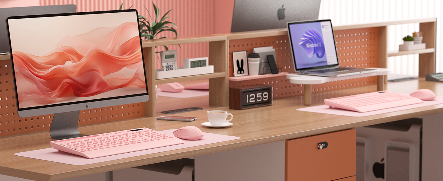 pink wireless keyboard mouse for home office